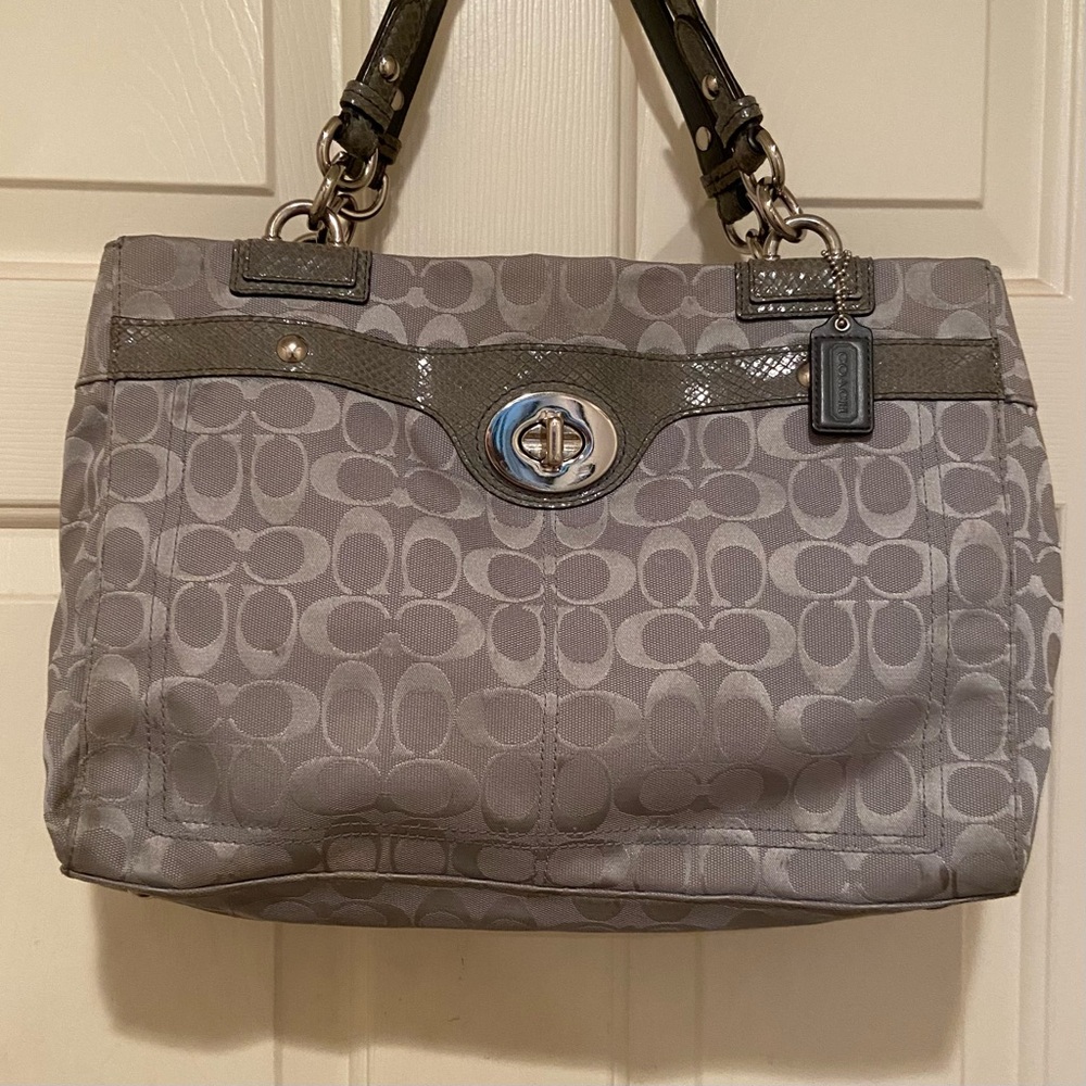 Coach Penelope Snakeskin & Silver Trim Satchel Hand Bag Grey No. B1182-F16537. - Picture 2 of 16